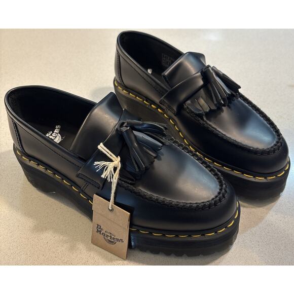 NWT Dr. Doc Martens Black Leather Platform Tassel Loafers Women's Size 9 New - Picture 3 of 14